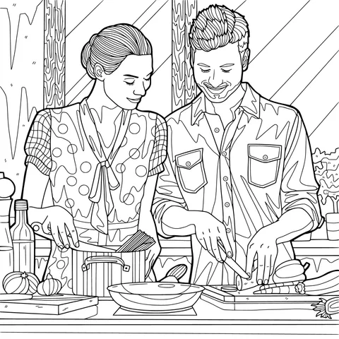 Couple cooking together