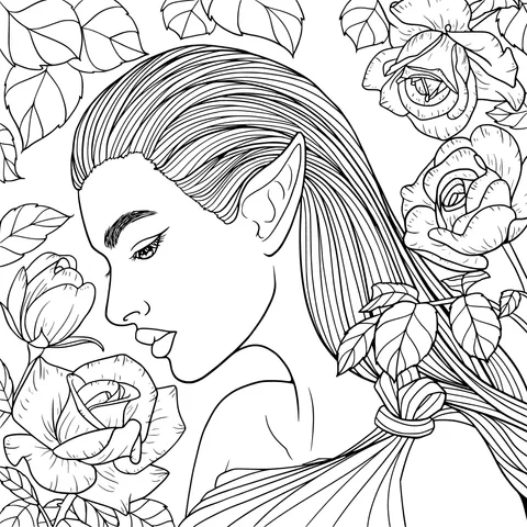 Elf Girl and Blue Roses