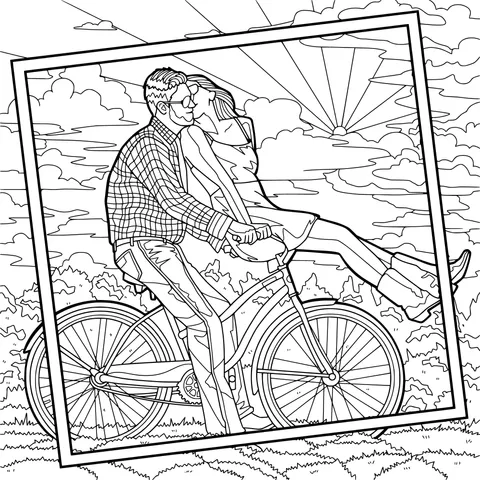 Romantic Moment of a Couple Cycling