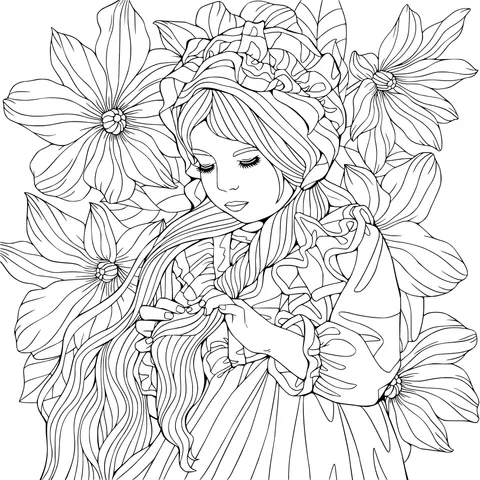 Young Girl in Blue among Flowers
