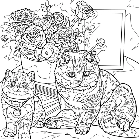 Two Cats and a Bouquet