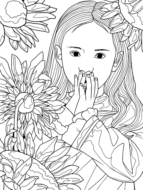 Girl Surrounded by Sunflowers