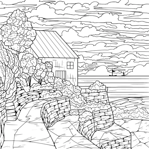 Seaside Cottage at Sunset