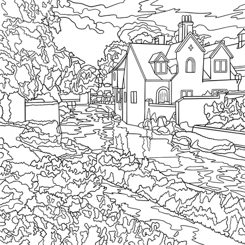 Colorful Cottages by the River in Autumn