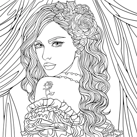 Beautiful woman with curly hair and flowers