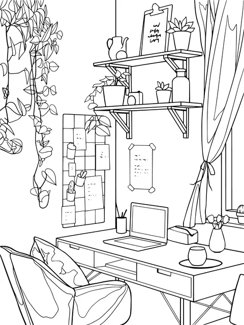 A Cozy Work Nook Surrounded by Green Plants