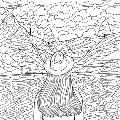 Woman enjoying the scenery by the lake