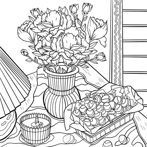 Flowers in a Vase and Fruits on the Table