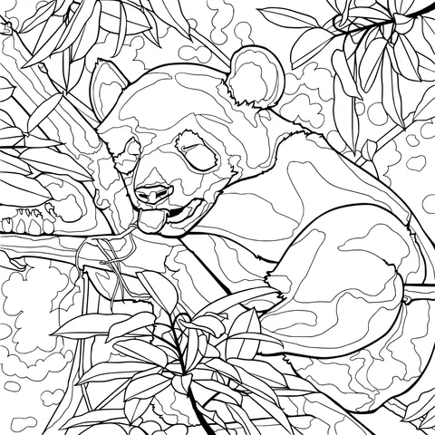Un panda contento en el árbol