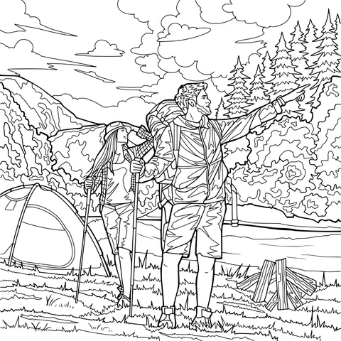Couple Camping Outdoors