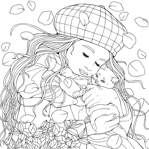 Girl Hugging a Kitten
