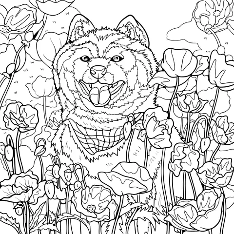 Shiba Inu in the flower - bed