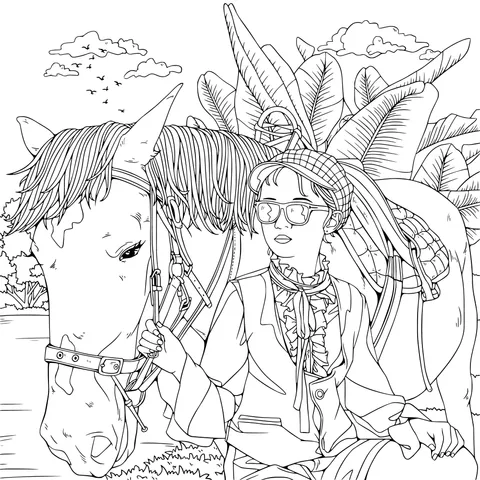 A Woman and Her Horse Taking a Break