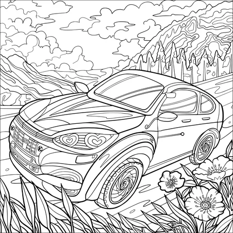 Orange car on mountain road