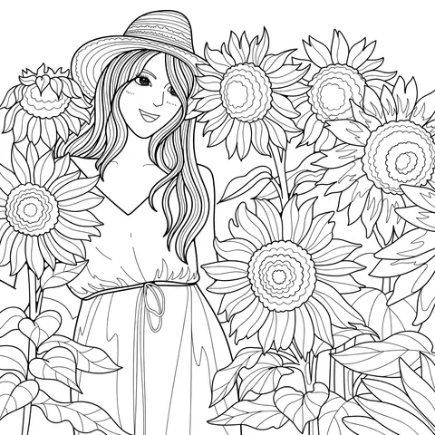 Woman in Sunflower Field