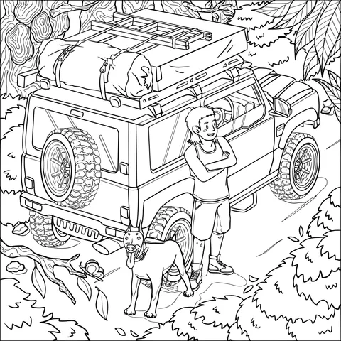 Man and Dog Preparing for a Wilderness Camping Trip