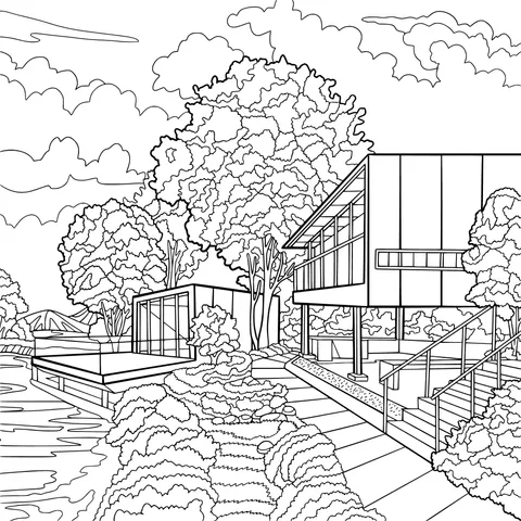 Modern Residential Landscape by the Lake