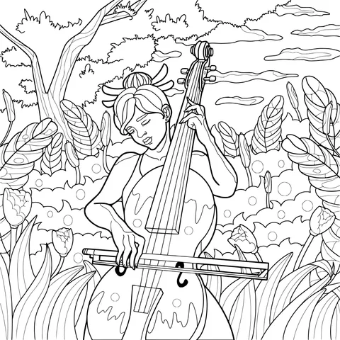 Woman playing the cello in the garden