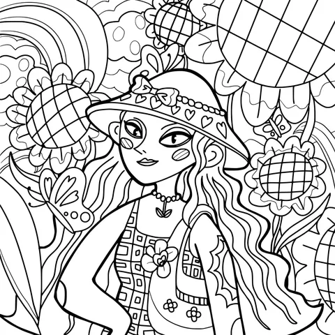 Fashionable Girl in the Flower Sea