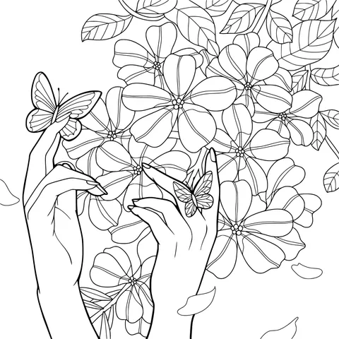 Hands with Flowers and Butterflies