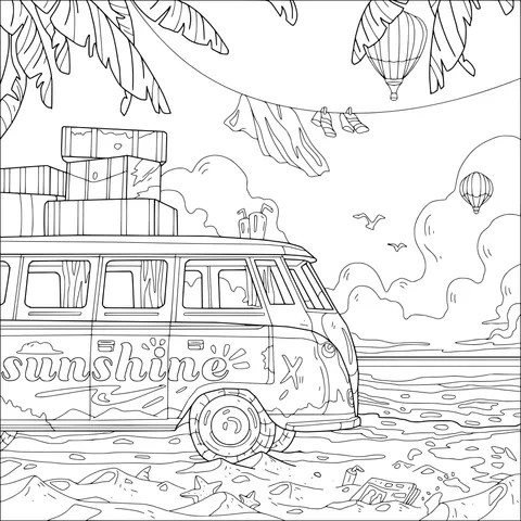 Furgoneta de viajes en la playa