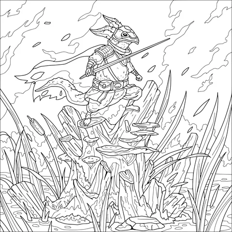 Rabbit Warrior Standing on a Tree - stump