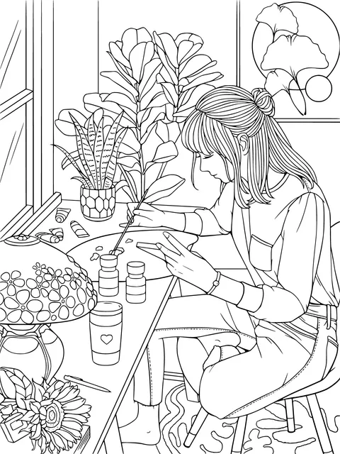 Girl Concentrating on Painting