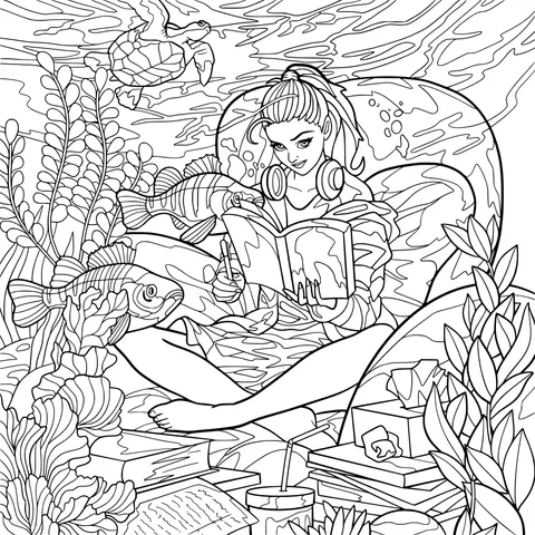 Girl reading leisurely underwater