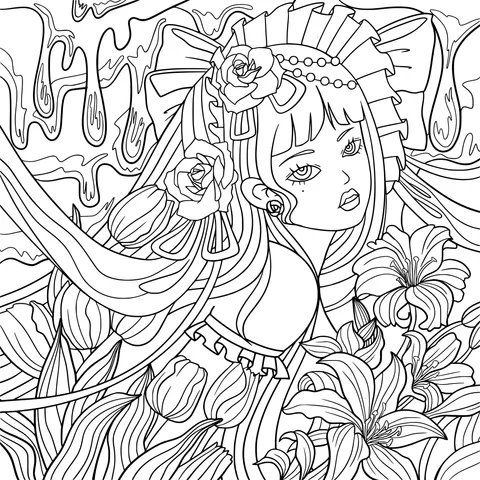 Ancient - style Girl Surrounded by Flowers