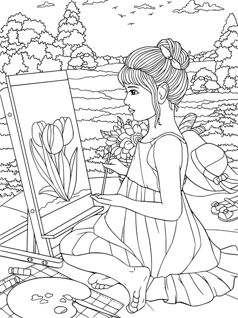 Girl painting outdoors