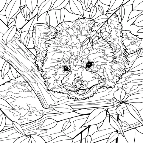 Red panda resting among branches and leaves