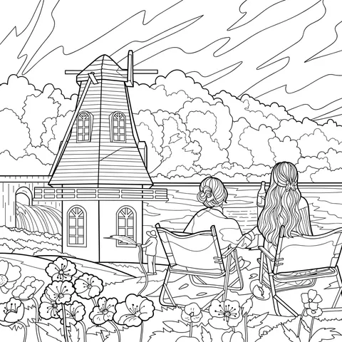 Leisurely Time by the Lakeside Windmill