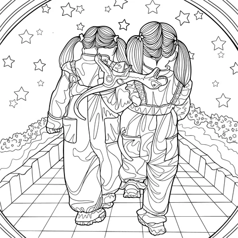 Sisters Walking Together Under the Starry Night