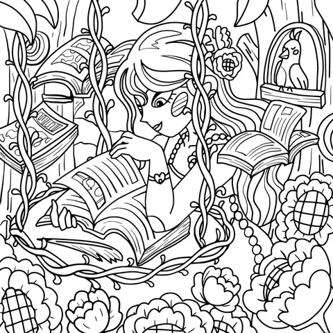 Girl Immersed in the World of Books