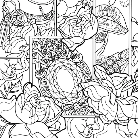 Fantastic Pattern of Gemstone and Flowers