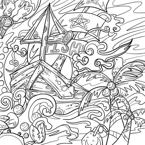 Fantasy Sailing Scene Illustration