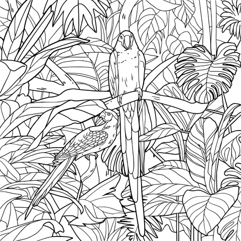 Colorful Parrots in the Tropical Jungle