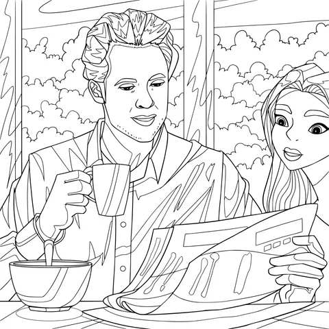 Couple's pleasant breakfast time