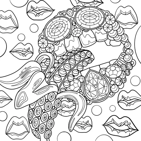 Lips and Banana Pattern Decorated with Colorful Jewels