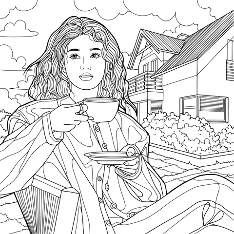 Woman Enjoying Tea Outdoors