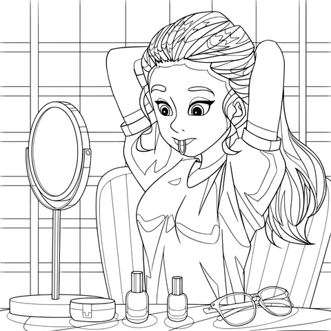 Girl doing her makeup in front of the mirror