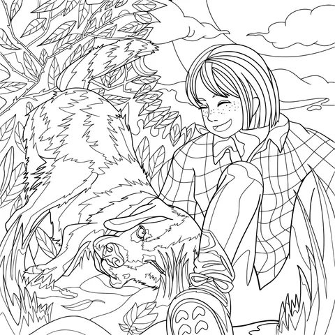 A Girl's Happy Time with a Dog Outdoors