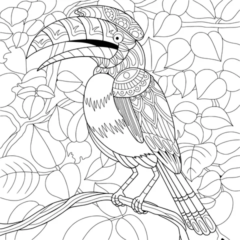 Colorful - plumed Toucan Perched on a Branch
