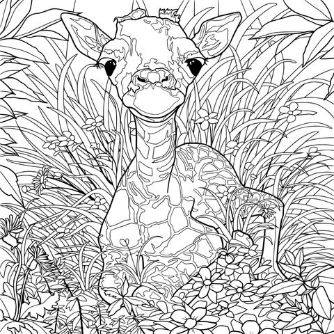 Baby Giraffe in the Flower丛