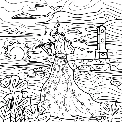 Woman playing the violin by the sea