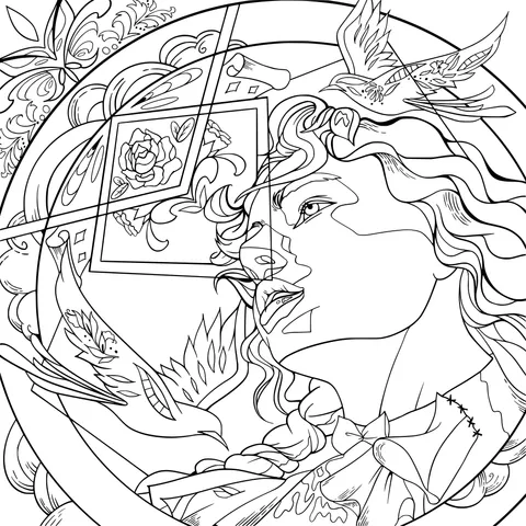 Woman and Birds in a Dreamy Illustration