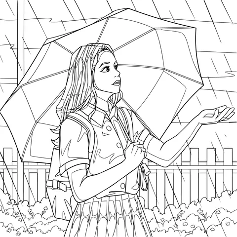 Girl Holding an Umbrella in the Rain
