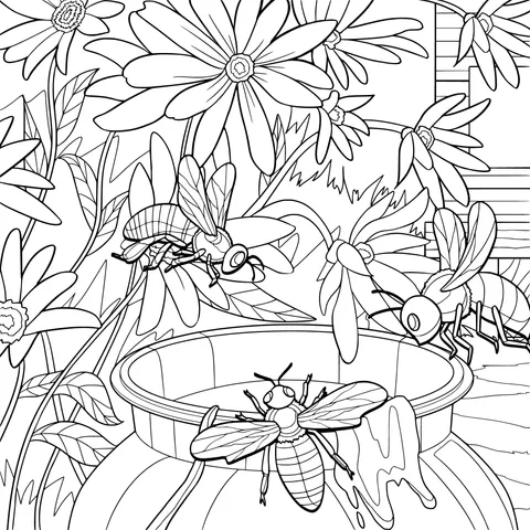 Bees and Honey in the Flower Bed