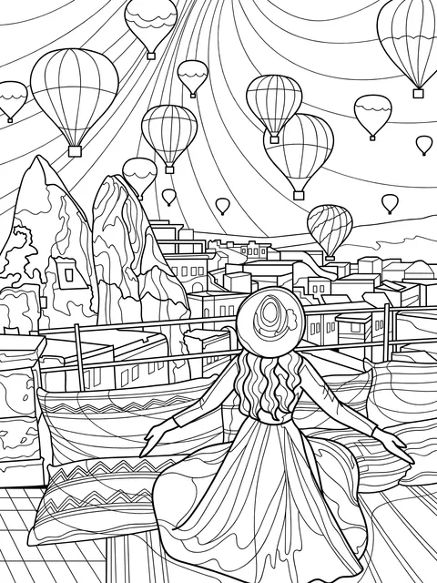 Woman watching hot - air balloons