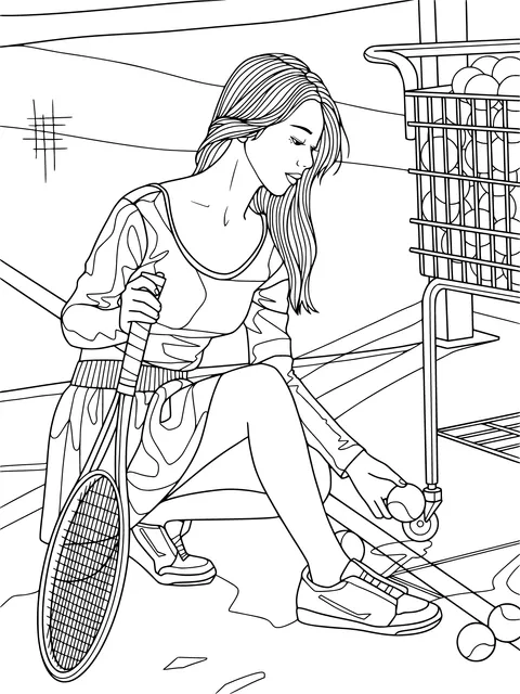 Woman Picking Up Tennis Balls